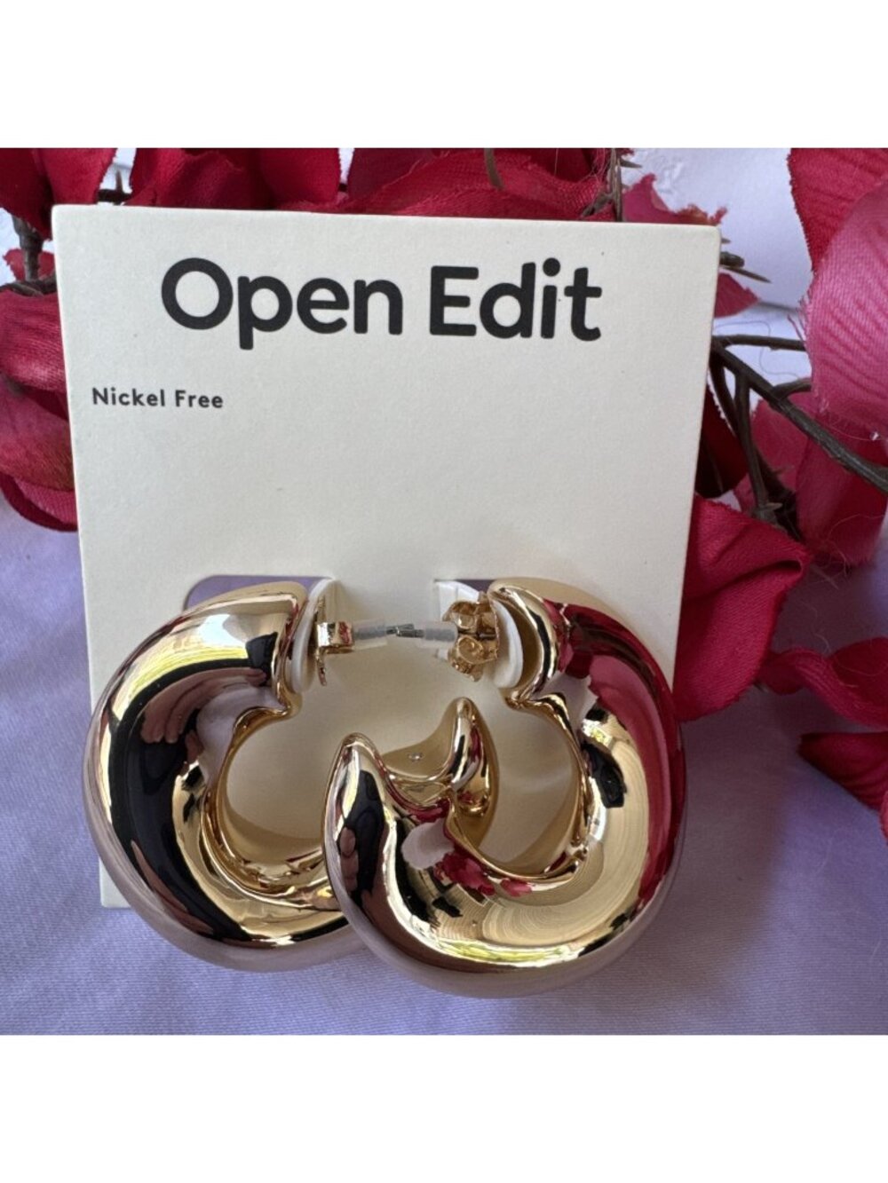 Open Edit Earrings Gold-tone Chunky Puffy Organic Hoop Nickel Free Nordstrom NWT